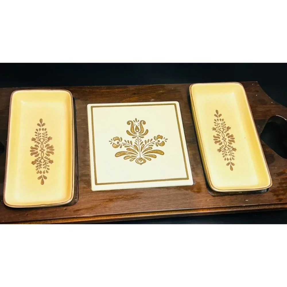 Vintage Pfaltzgraff Village Wood Party Server, relish tray, candy dish